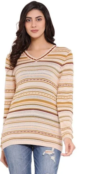 Moda Elementi V Neck Striped Women Pullover
